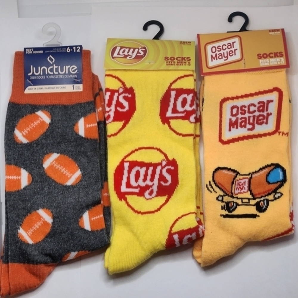 Football Season Inspired Socks Hot Dogs Chips, and Football Mens 6-12 - Picture 5 of 8